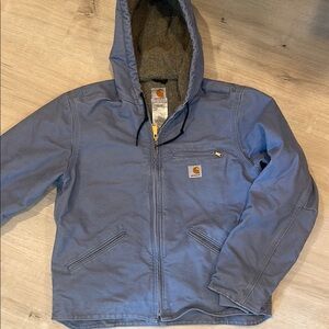 Carhartt Womens Sherpa Duck Canvas Jacket Hood MEDIUM WJ141 BDK - faded sky blue